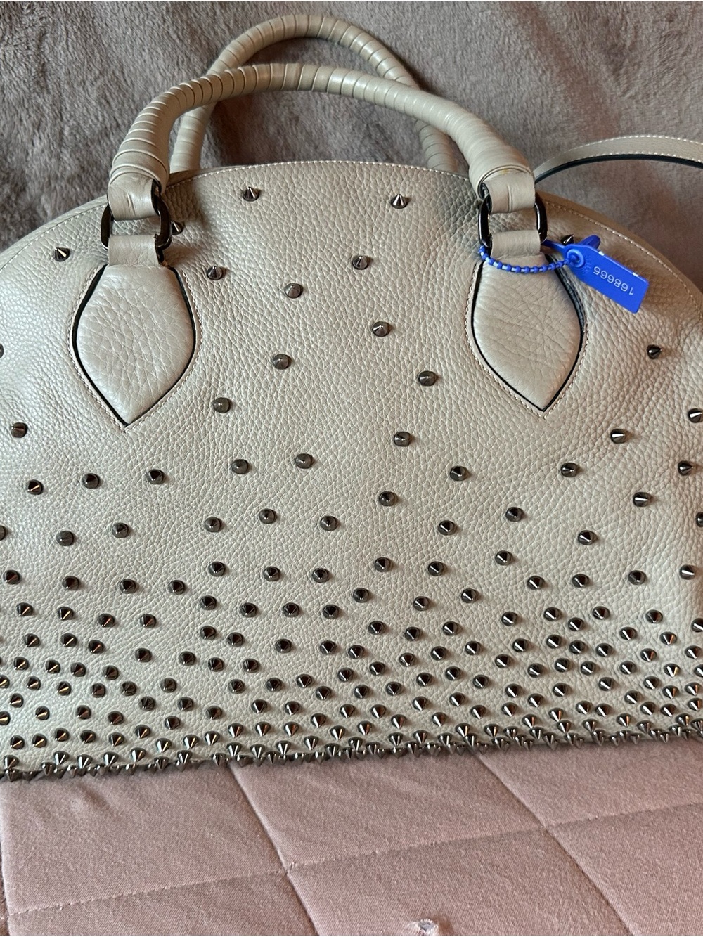 Christian Louboutin Cream Leather Studded Satchel